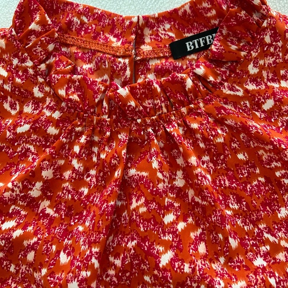 BTFBM Short Sleeve Mock Neck Ruffle Summer Print Boho Top, Size S - Picture 9 of 13